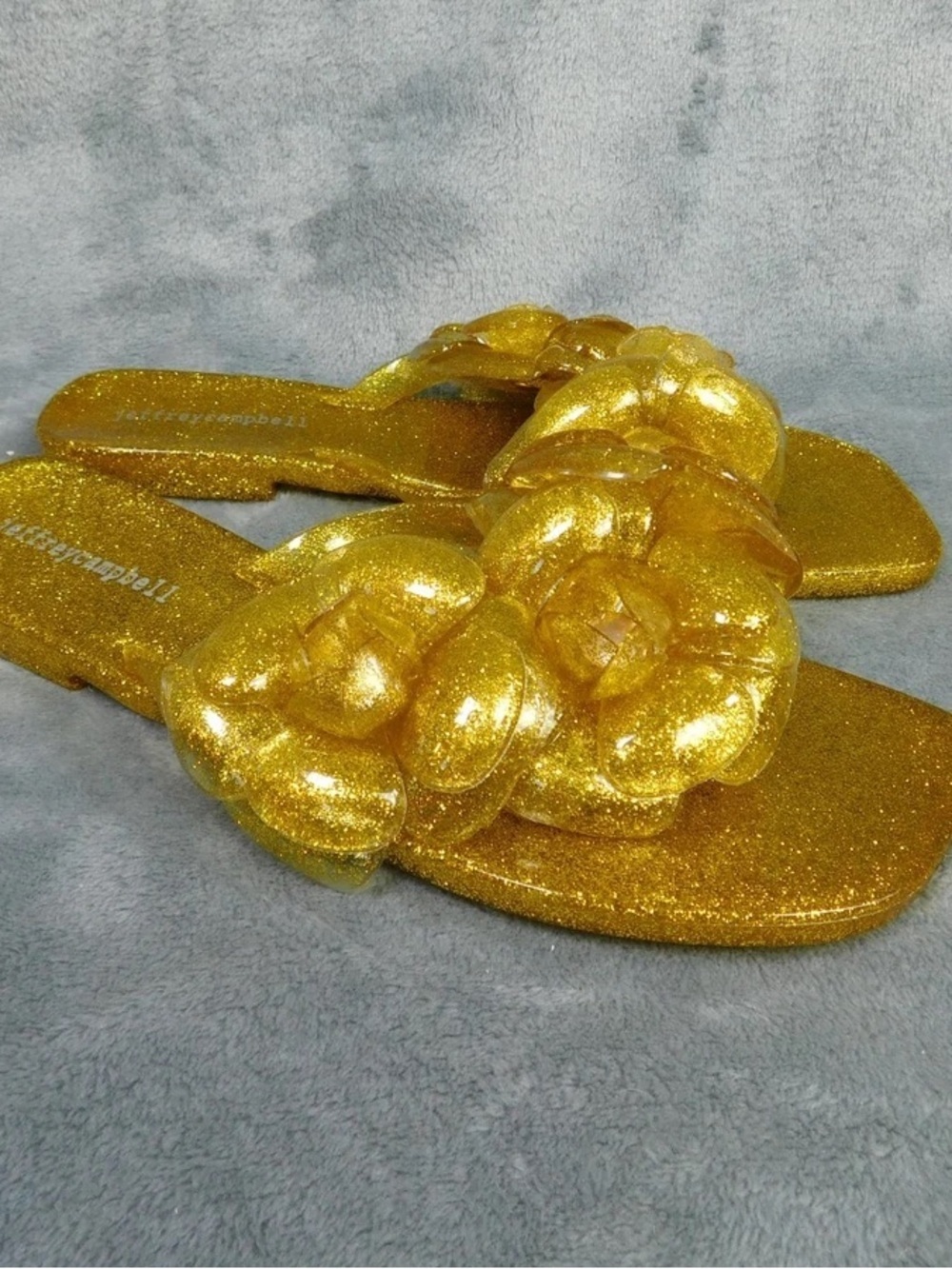 Gold Glitter Jelly Slide Sandals Chanel flower